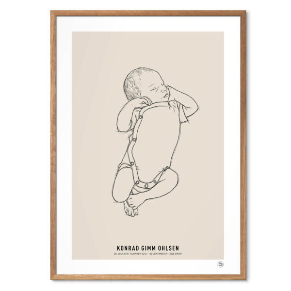 Orignal Lines NEWBORN 1:1 håndtegnede fødselsplakat, birth poster, baby poster